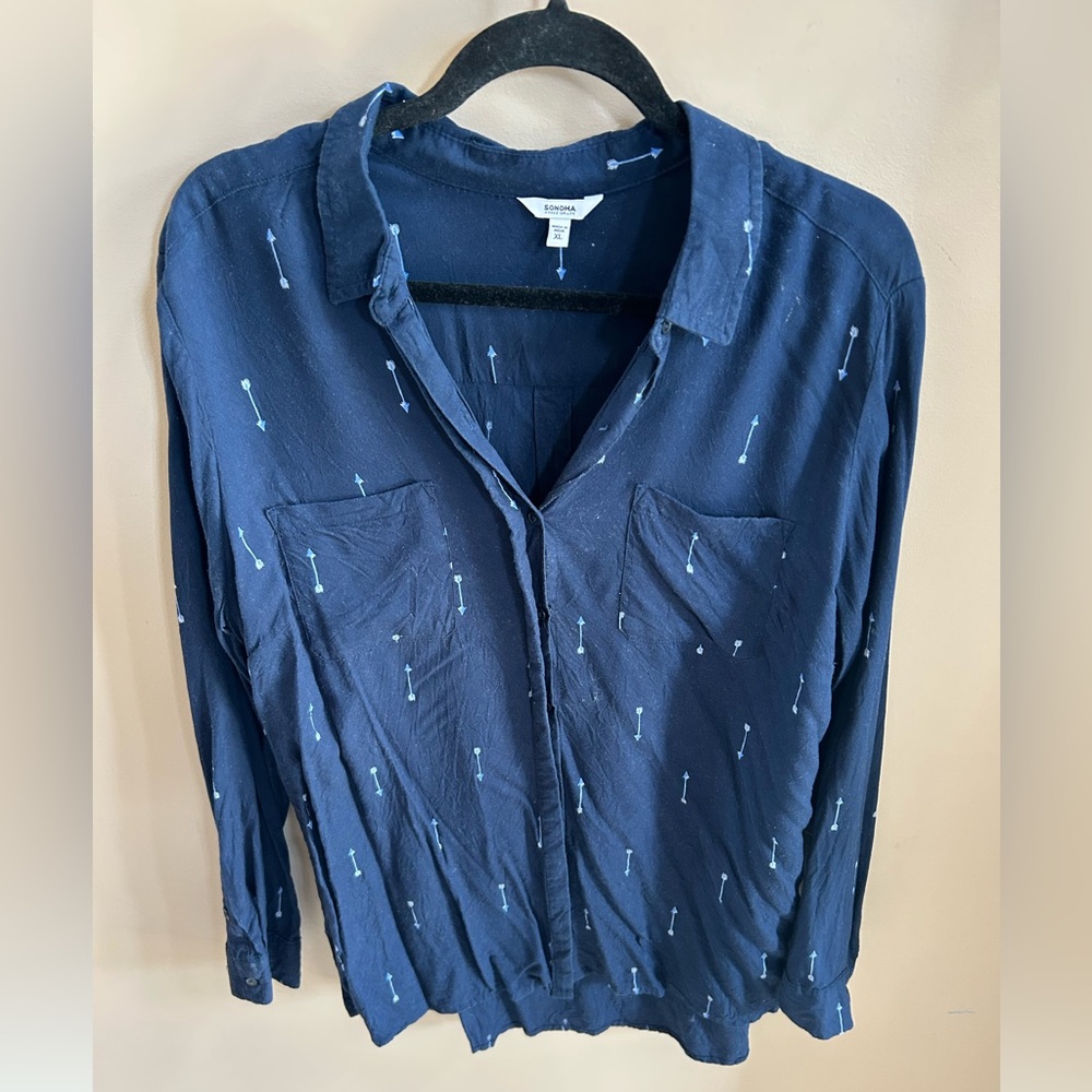 Sonoma women navy blouse XL arrow print used
